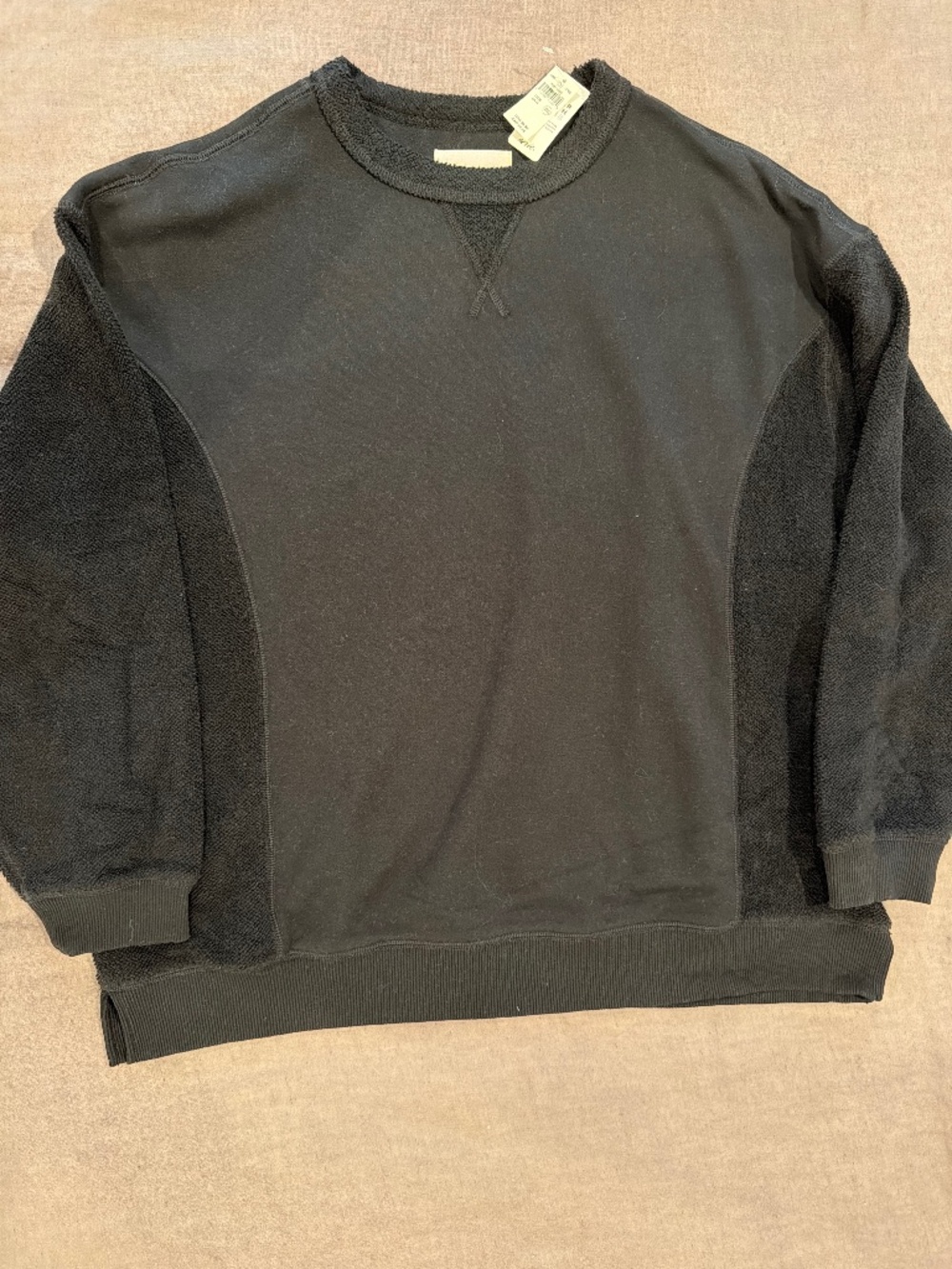 Aerie Black Mixed Texture Oversized Crewneck Sweatshirt NWT Size M
